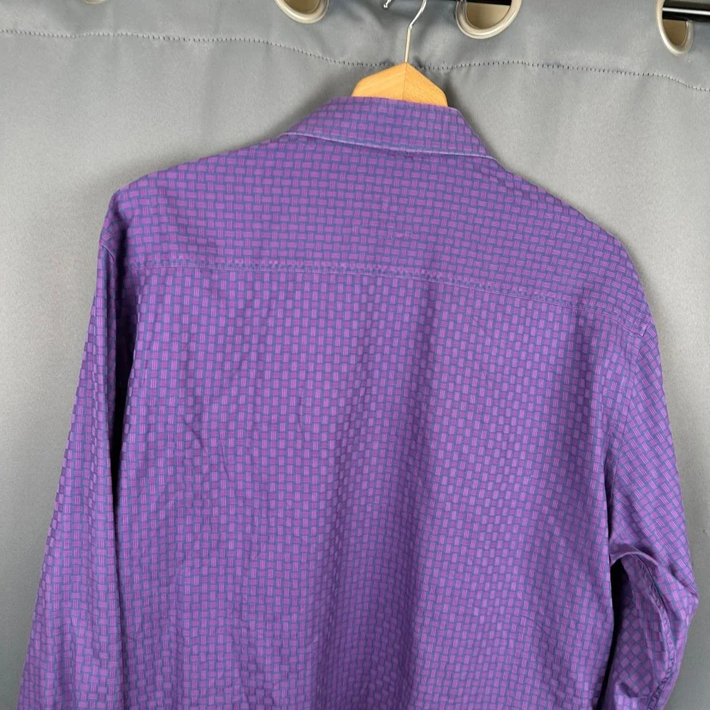 Bugatchi Uomo Mens Purple Basketweave Cotton Button Down Shirt Shaped Fit XL